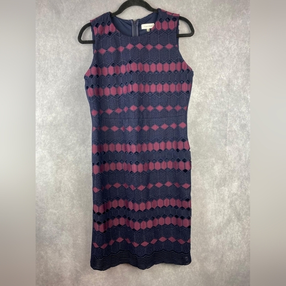 Calvin Klein Cream Crochet Lace Sheath Dress office career Zip Size 10 - Picture 3 of 11